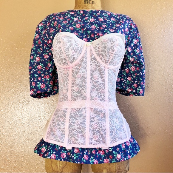 Vintage 80s Handmade Ditsy Floral Peplum Blouse - Picture 6 of 7